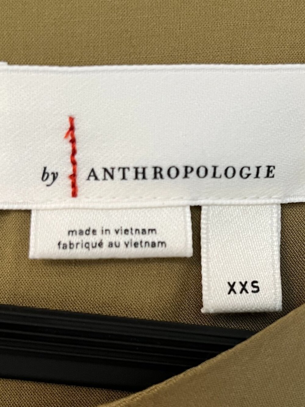 Anthropologie Olive Green Satin Blouson Sleeve Blouse, Size XXS - Picture 5 of 12
